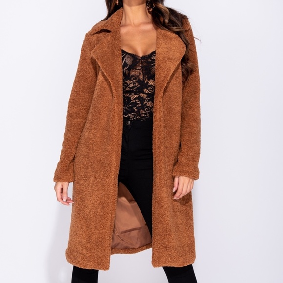 5🌟 Autumn Goalz Rust Teddy Faux Fur Duster Jacket - Picture 8 of 15